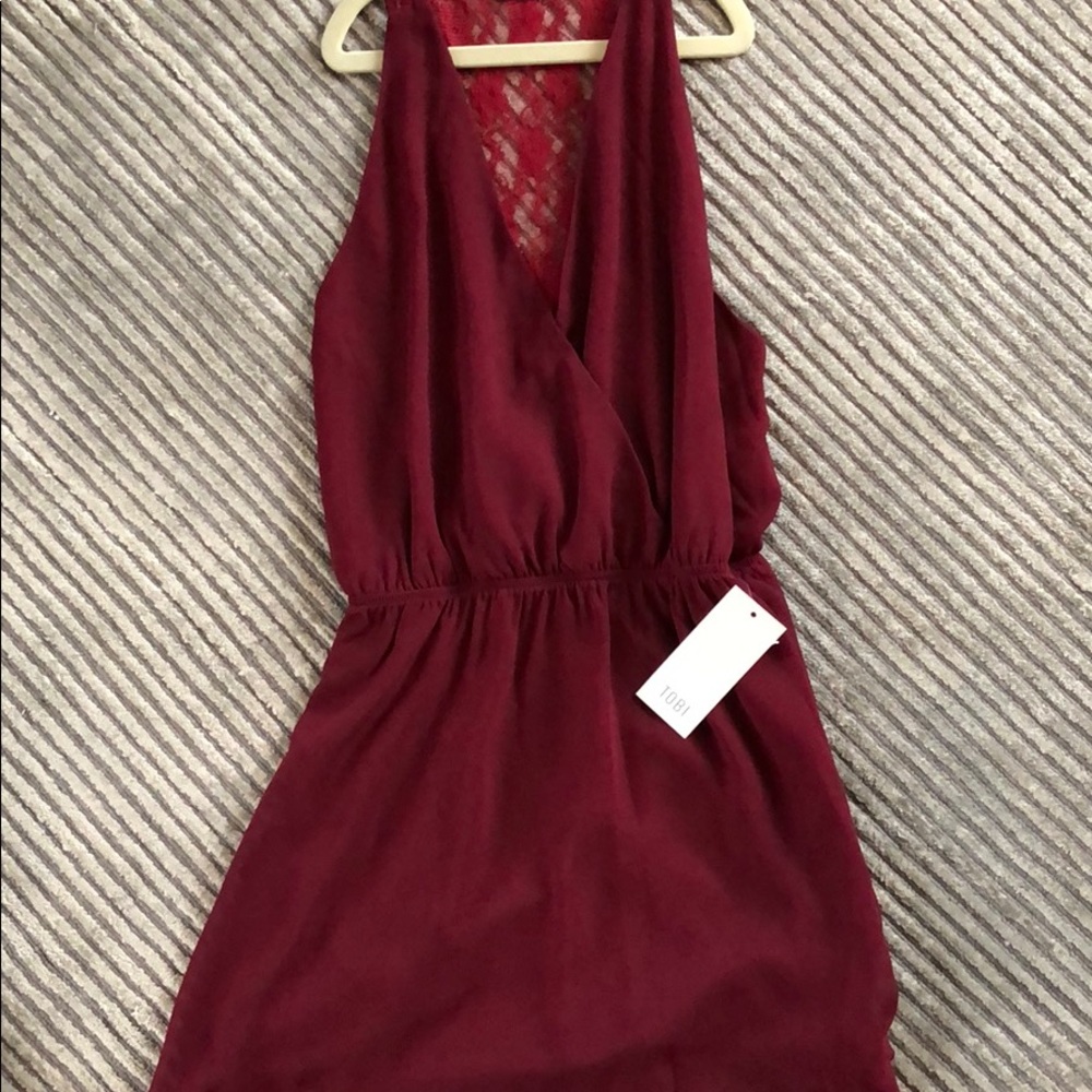 burgundy low cut dress
